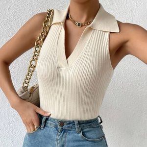 SHEIN Solid Collared Ribbed Tank Knit Top